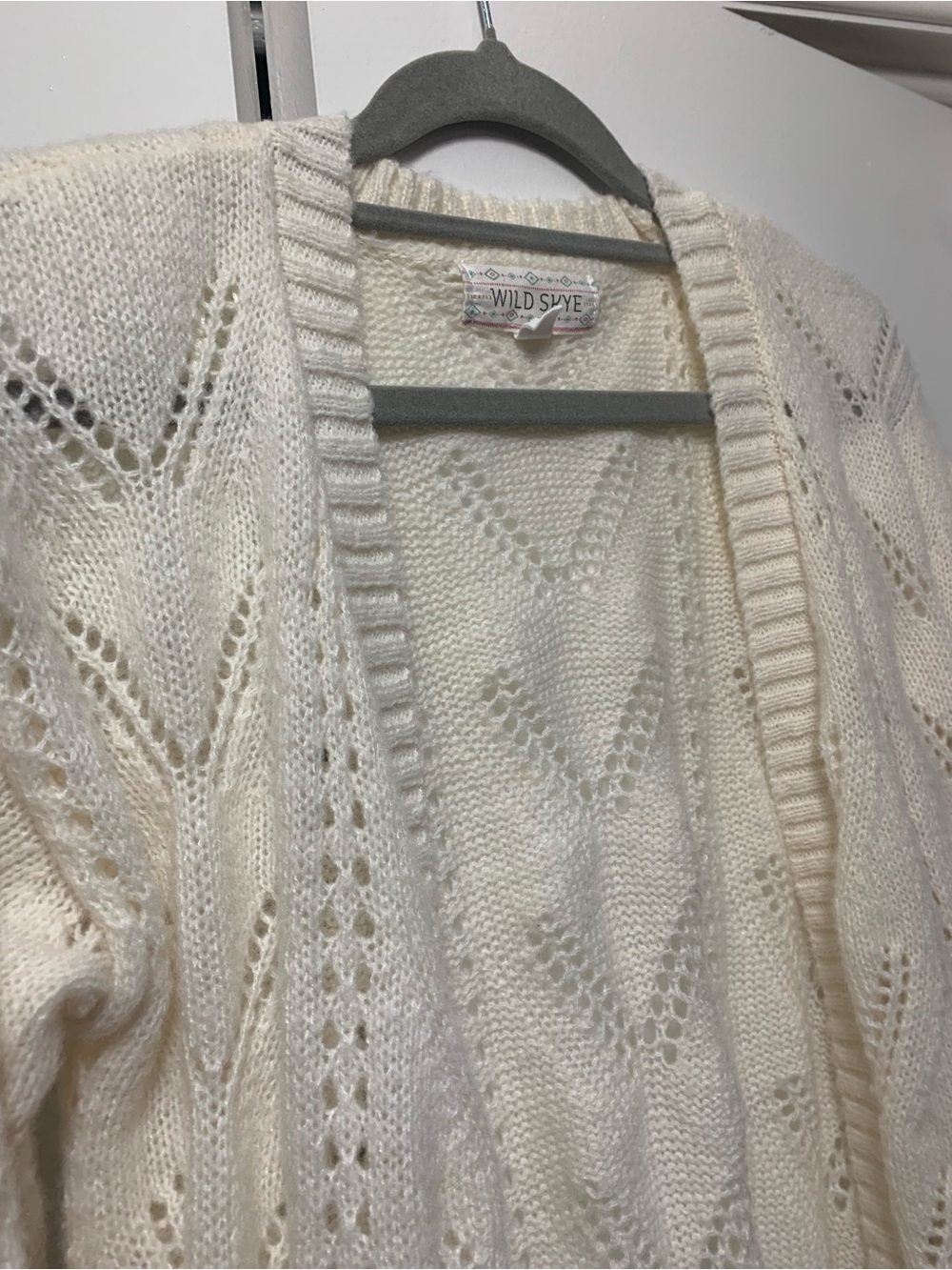 Wild Skye Size Small- Open-Front Cream Pointelle Knit Cardigan - Picture 2 of 5